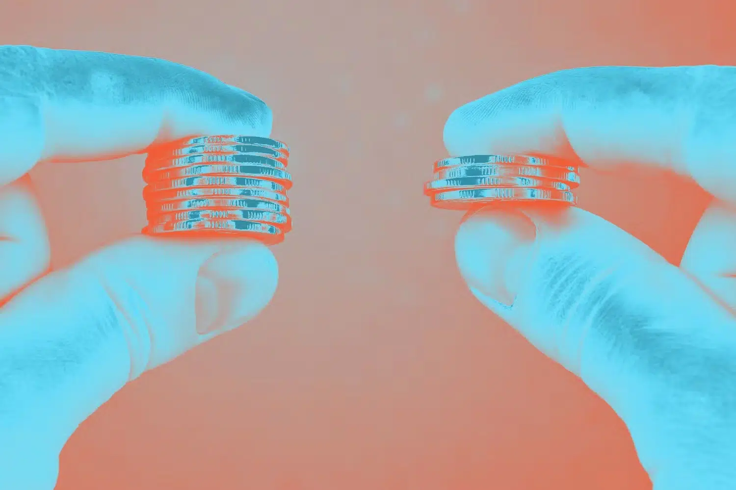 Hands holding coins