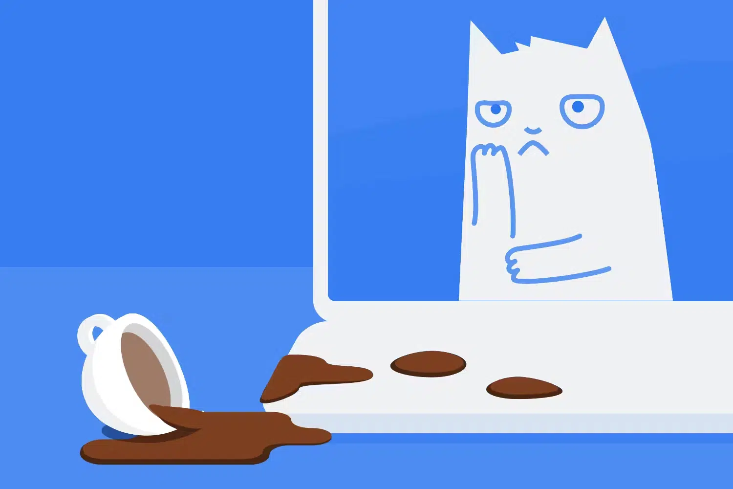 Cartoon cat spilling coffee