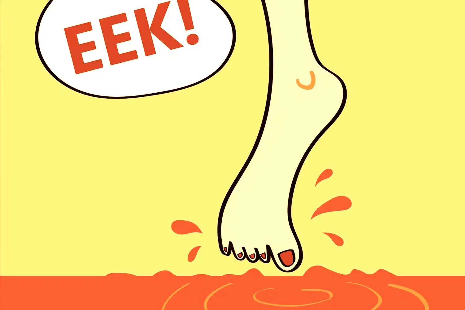 cartoon foot with cartoon bubble that says "eek!"