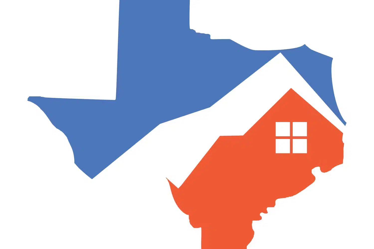 Texas outline cut in half, red and blue colors