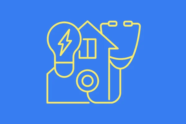 Sketch of lightbulb, home and stethoscope