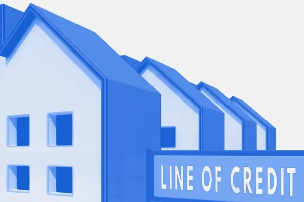 Cartoon homes with words next to them saying "LINE OF CREDIT"