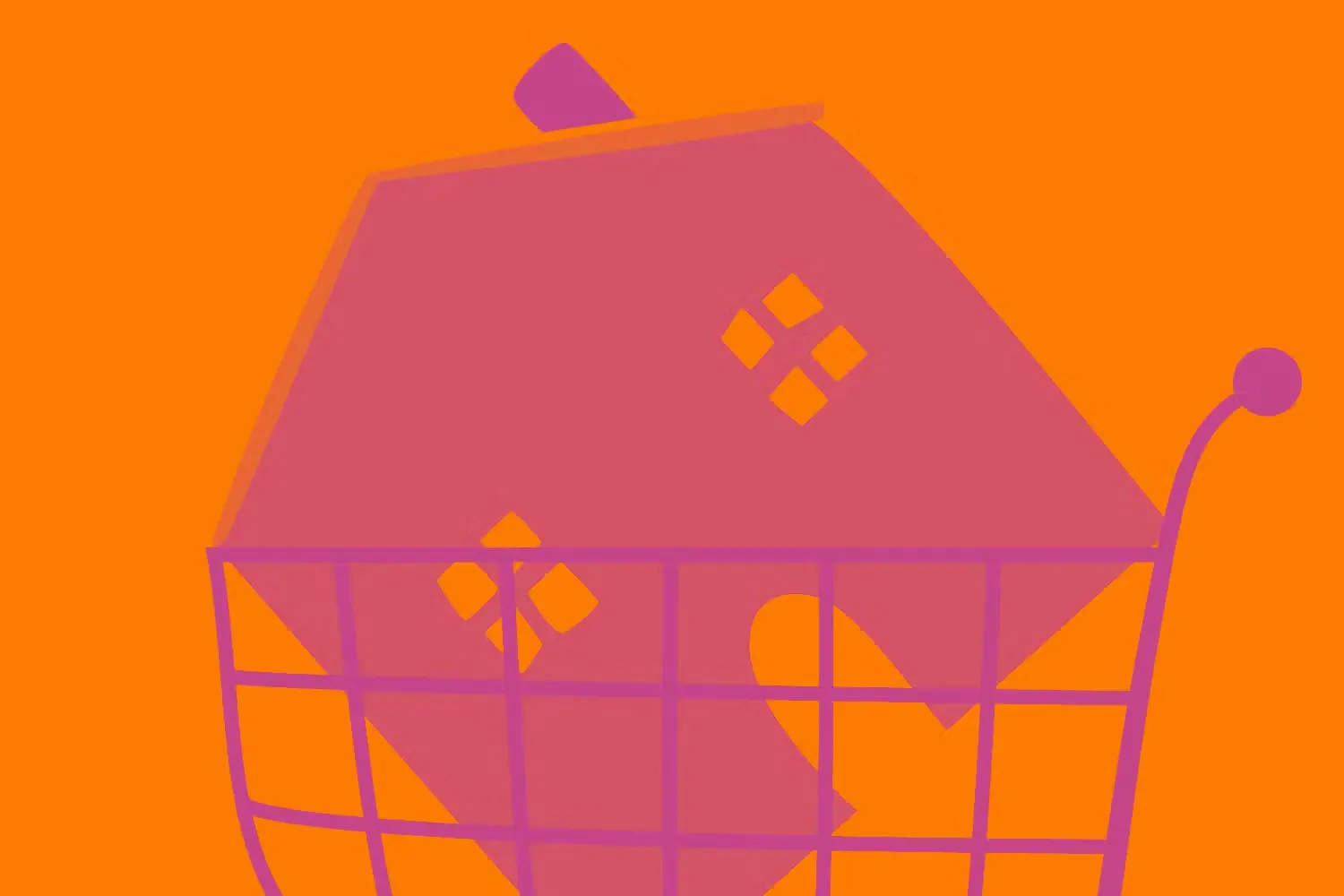 Cartoon house in shopping cart